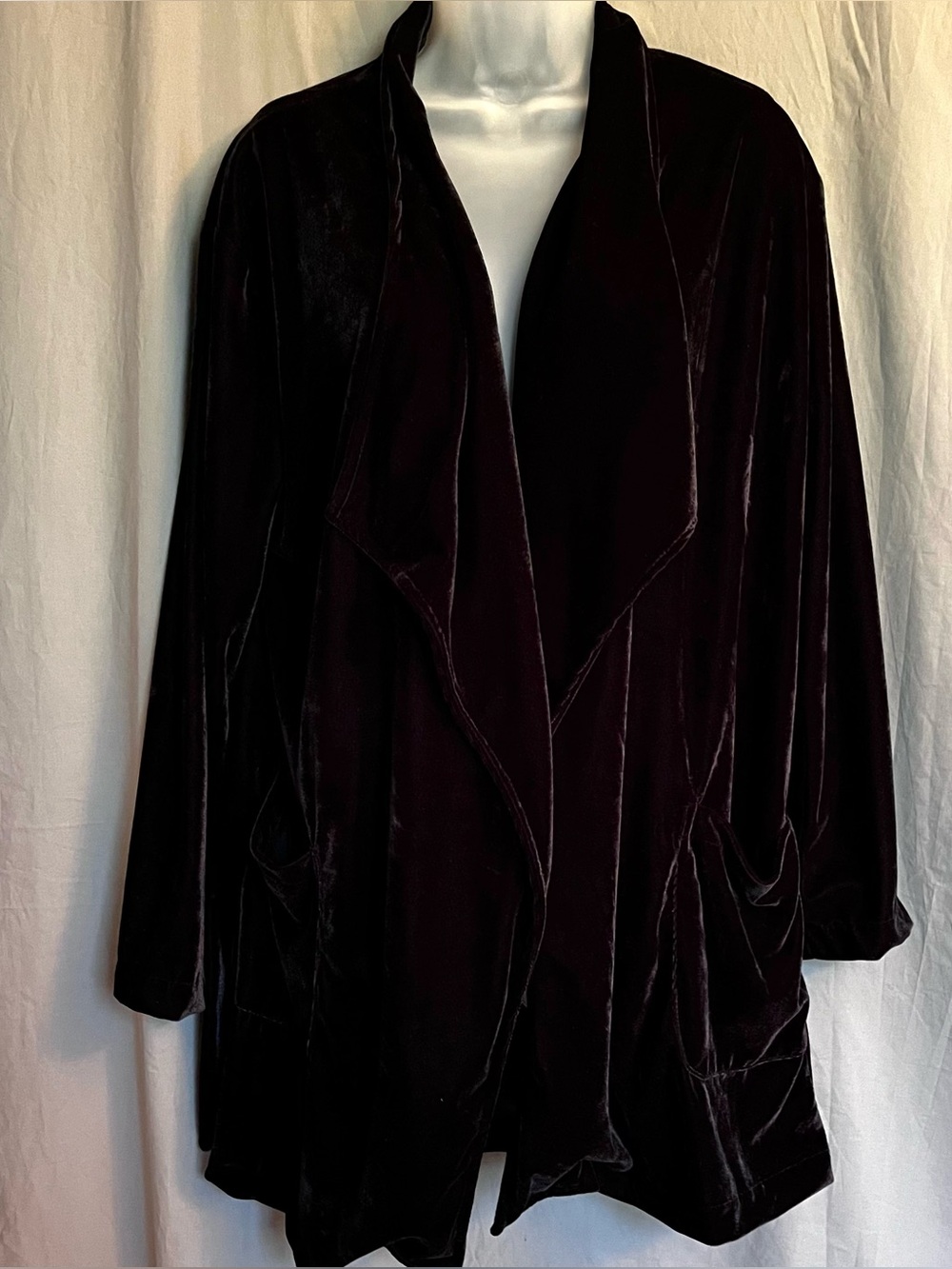 Amaryllis Black Velvet Draped Open Front Cardigan Jacket - Size XL